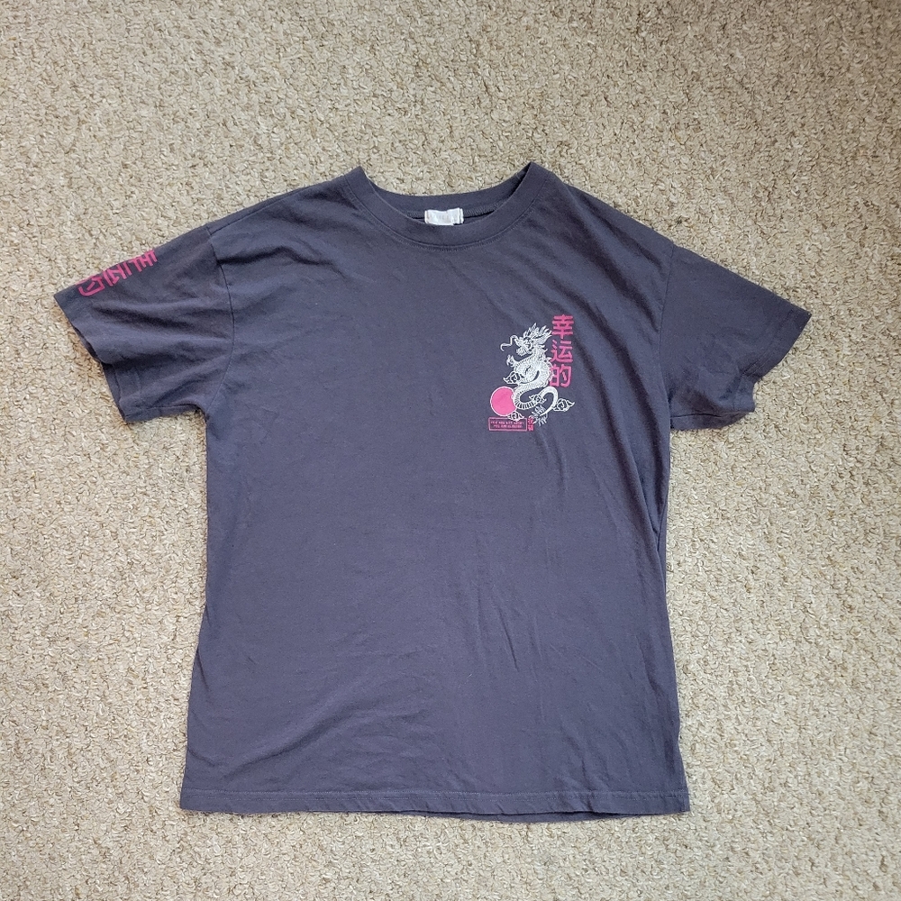 Cool gray dragon shirt with Chinese lettering